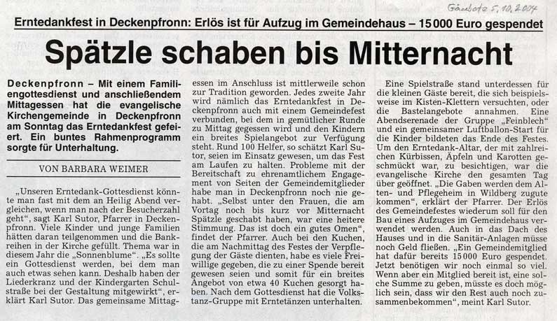 Artikel im Gäuboten vom 5.10.2004